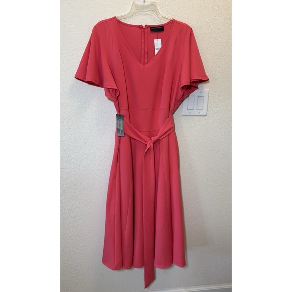 Lane Bryant Dresses & Skirts - NWT Lane Bryant Pink Midi Dress Size 16 Tie Waist Pockets Flutter Sleeve